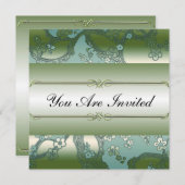アジアンフラワーグリーン＆シルバーパーティー招待状 招待状 (正面/裏面)