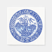 アジアンブルーホワイトリス鳥キツネウィローテンプル スタンダードカクテルナプキン (正面)