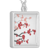 アジアンレッド桜オリエンタルさくらんぼ花ズネックレス シルバープレートネックレス (正面左)