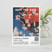 アジアンヴィンテージウェディングトラベルポスタースタイルQRコード セーブザデート (スタンド正面)