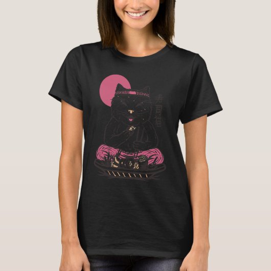 アジアン和風猫の瞑想 Tシャツ (正面)