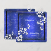 アジアン ブルー ブラック ブロッサム ホワイト 誕生日パーティー 招待状 (正面/裏面)