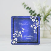 アジアン ブルー ブラック ブロッサム ホワイト 誕生日パーティー 招待状 (スタンド正面)