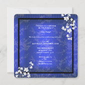 アジアン ブルー ブラック ブロッサム ホワイト 誕生日パーティー 招待状 (裏面)