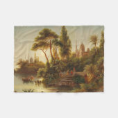 アジアン・ランドスケープ・イン・ザ・夕べ・ライト（サンセット・アート） フリースブランケット (正面(横))