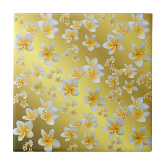 アジアン,黄色,白,開花,明るい,ゴールド,花柄 タイル (正面)