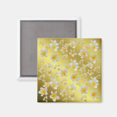 アジアン,黄色,白,開花,明るい,ゴールド,花柄 マグネット (正面/裏面)