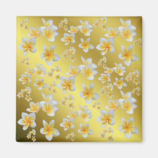 アジアン,黄色,白,開花,明るい,ゴールド,花柄 マグネット (正面)