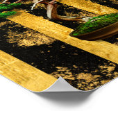 アジア中国の盆栽ツリーグリーン金ゴールドブラックプリント ポスター (角)