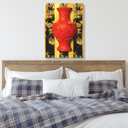 アジア中国の赤い花瓶の引き伸ばしキャンバス印刷 キャンバスプリント (インサイチュ (寝室))