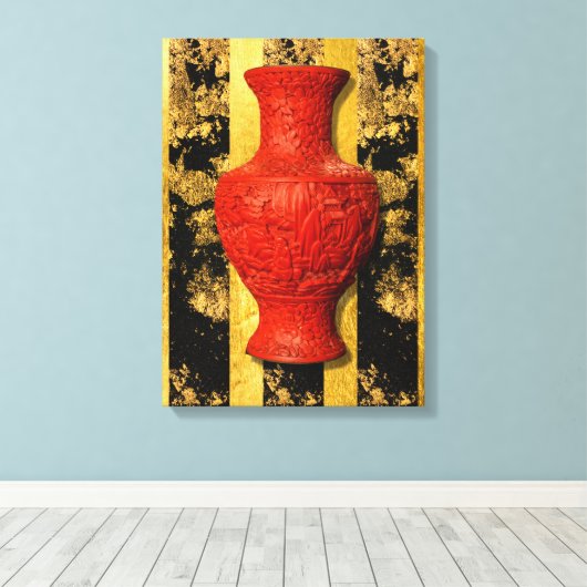 アジア中国の赤い花瓶の引き伸ばしキャンバス印刷 キャンバスプリント (インサイチュ (ウッドフロア))