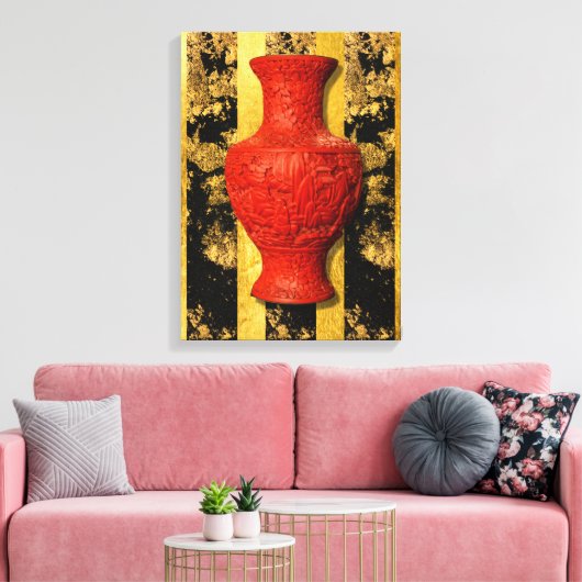 アジア中国の赤い花瓶の引き伸ばしキャンバス印刷 キャンバスプリント (インサイチュ (リビング))