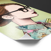 アジア人の女性が本を持つオタク フォトプリント            (角)