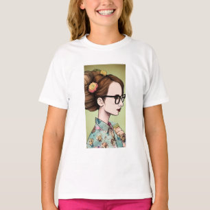 アジア人の女性が本を持つオタク Tシャツ