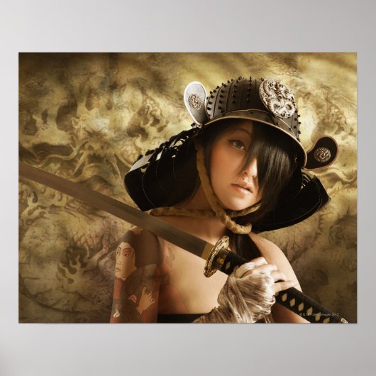 アジア人女性が侍の服装をしている ポスター (正面)