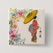 アジア人女性ボタン 缶バッジ (正面)