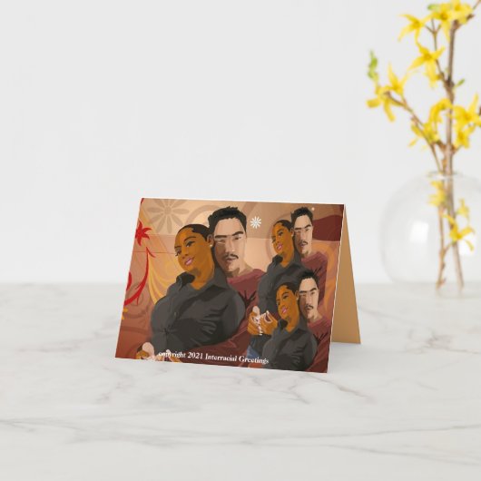 アジア人黒人女性異人種間グリーティングカード カード (黄色い花)