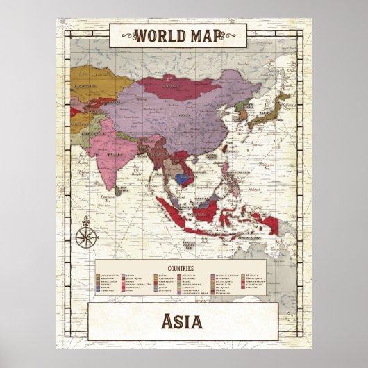 アジア地図 ポスター (正面)
