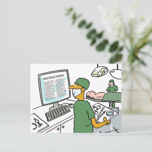 アジア外科医の検査指示。おもしろい ポストカード (スタンド正面)