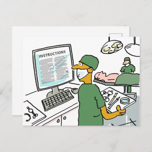 アジア外科医の検査指示。おもしろい ポストカード (正面/裏面)