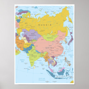 アジア大陸の詳細地図 ポスター