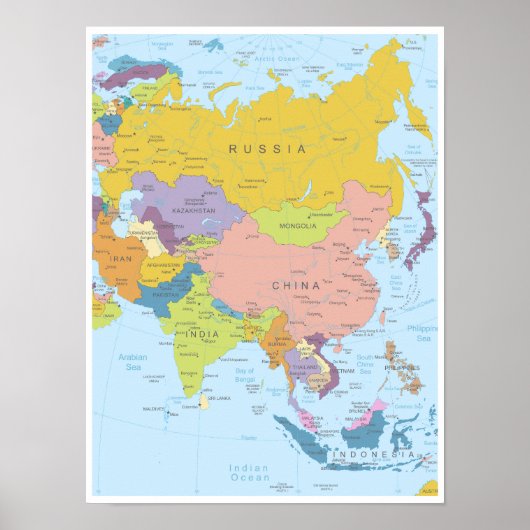 アジア大陸の詳細地図 ポスター (正面)