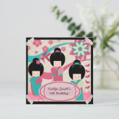 アジア女の子の誕生日の招待状 招待状 (スタンド正面)