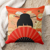 アジア女性とファン秋の紅葉枕 クッション (ブランケット)