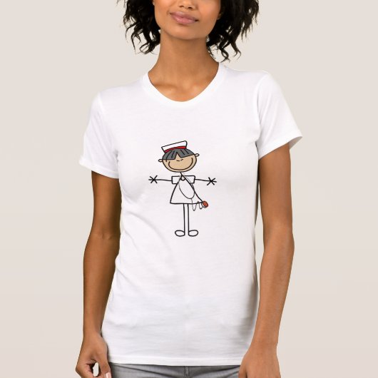 アジア女性の棒の姿のナースのTシャツおよびギフト Tシャツ (正面)