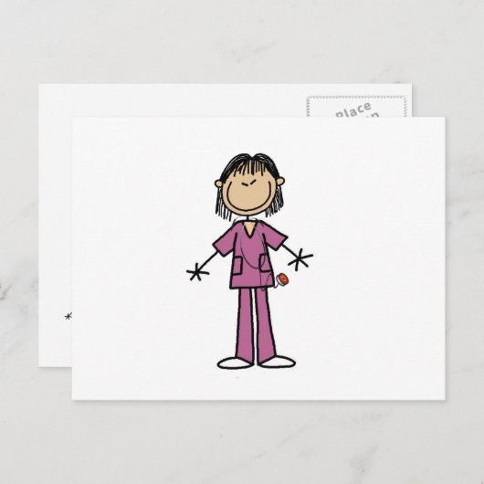 アジア女性スティックフィギュアナース ポストカード (正面/裏面)