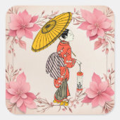 アジア女性ステッカー スクエアシール (正面)