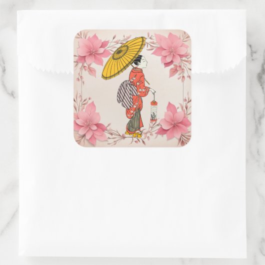 アジア女性ステッカー スクエアシール (バッグ)