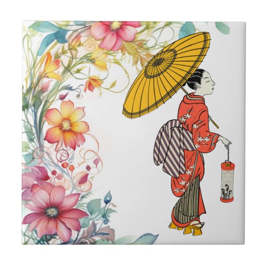 アジア女性陶磁器タイル タイル (正面)