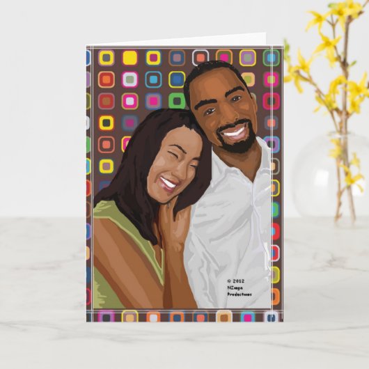 アジア女性黒人異人種間グリーティングカード カード (黄色い花)