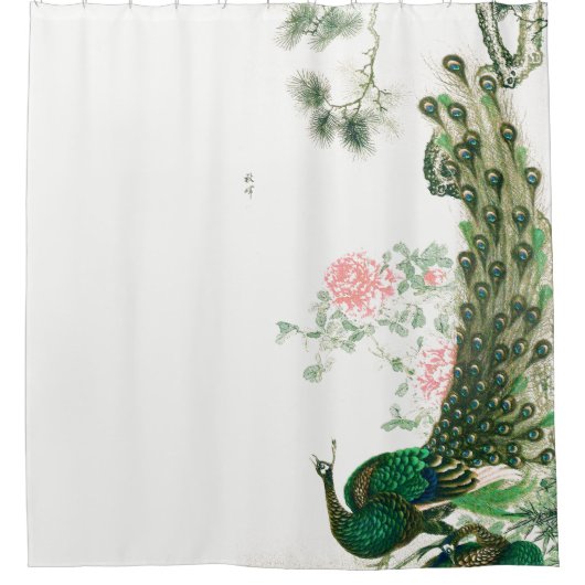 アジア孔雀の鳥動物の花のシャワー・カーテン シャワーカーテン (正面)