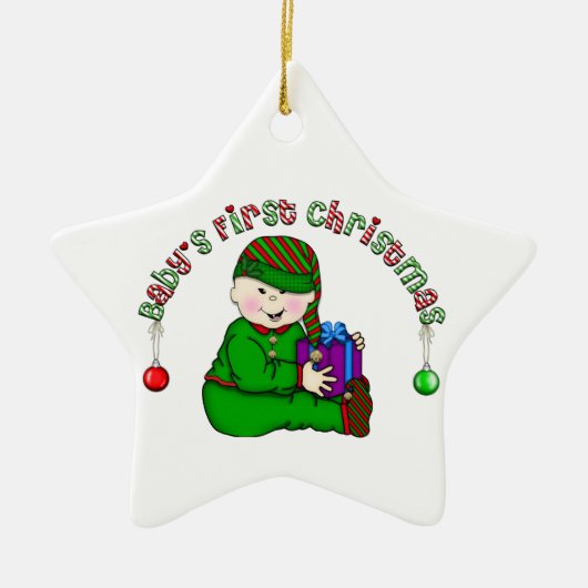 アジア小妖精や小人ベビー第1回クリスマスオーナメント セラミックオーナメント (正面)