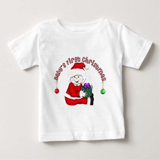 アジア小妖精や小人ベビー第1回クリスマス ベビーTシャツ (正面)