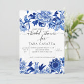 アジア影響フローラブルーホワイトブライダルシャワーイン 招待状 (スタンド正面)