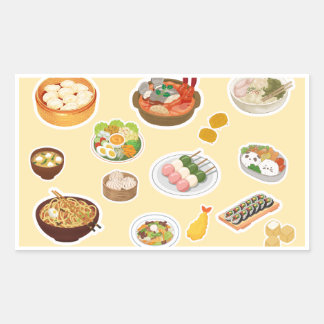アジア料理テーマ フードステッカー 長方形シール