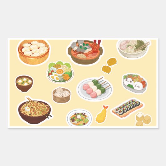 アジア料理テーマ フードステッカー 長方形シール (正面)