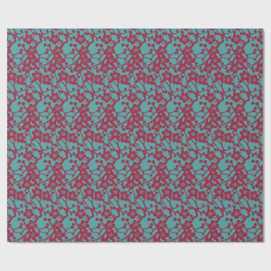 アジア日本のレッド&ターコイズさくらんぼブロッサム ラッピングペーパー (フラット)