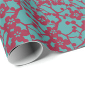アジア日本のレッド&ターコイズさくらんぼブロッサム ラッピングペーパー (ロールコーナー)