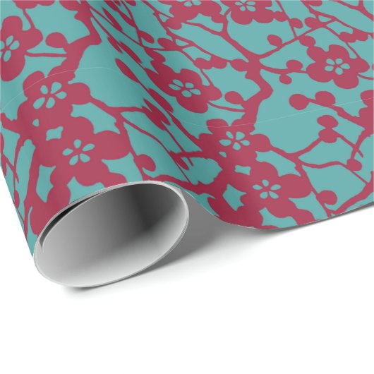 アジア日本のレッド&ターコイズさくらんぼブロッサム ラッピングペーパー (ロールコーナー)