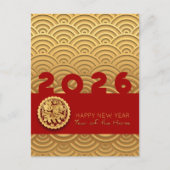 アジア模様金ゴールド馬の月年VHPostCa シーズンポストカード (正面)