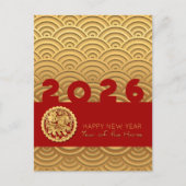 アジア模様金ゴールド馬旧年VHPostC シーズンポストカード (正面)