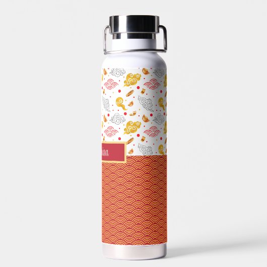 アジア海波、雲の抽象芸術 ウォーターボトル (背面)