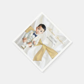 アジア男の赤ちゃんバプテスマ《キリスト教》洗礼式や命名式ホワイト&金ゴールド スタンダードカクテルナプキン (角)