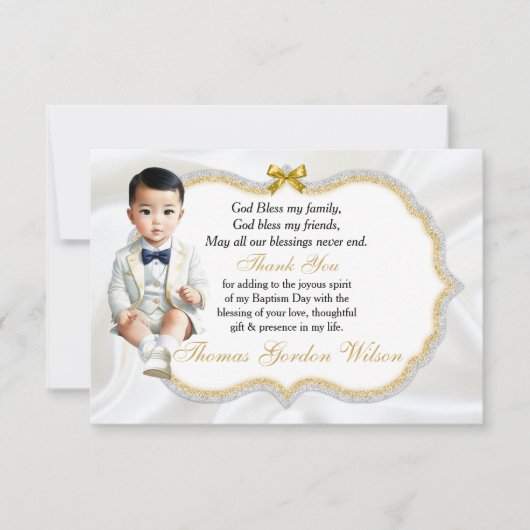 アジア男の赤ちゃんバプテスムコミュニオンサンキュー サンキューカード (正面)