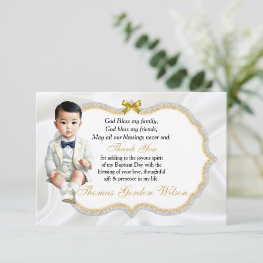 アジア男の赤ちゃんバプテスムコミュニオンサンキュー サンキューカード (スタンド正面)