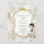 アジア男の赤ちゃんバプテスムコミュニオン《キリスト教》洗礼式や命名式 招待状 (正面/裏面)